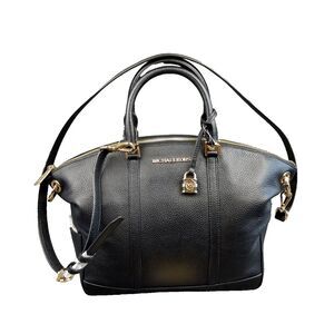 Michael Kors Leather Beckett Satchel Black‎ Crossbody Strap MK Padlock Charm NWT